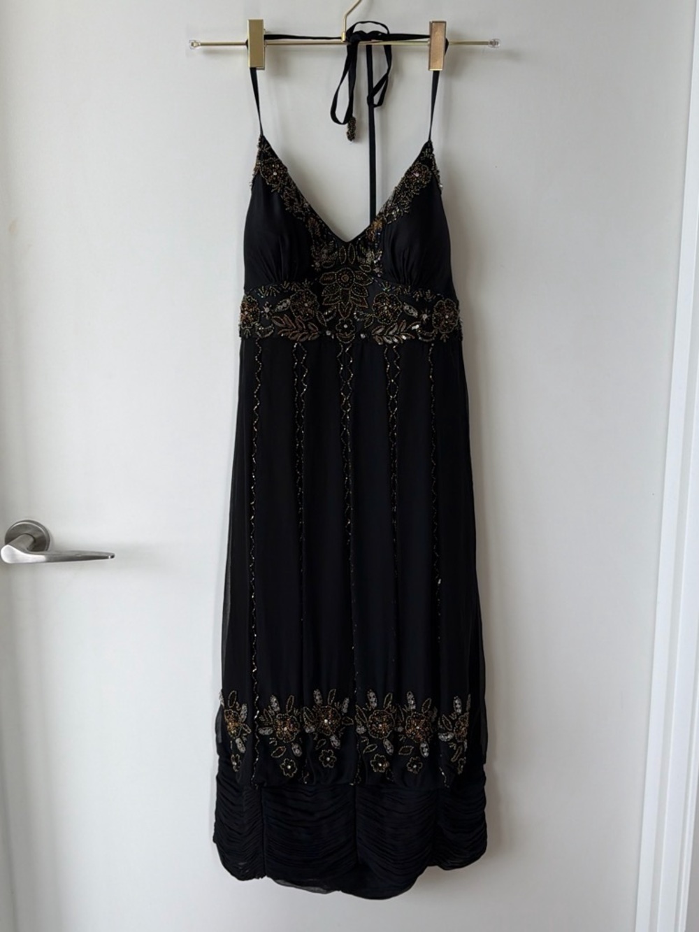 Vintage Adrianna Papell Beaded Halter Dress with 100% Silk Lining - Picture 5 of 8